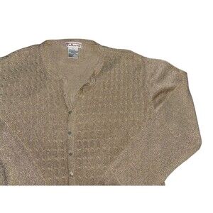 Talbots Vintage Gold Sparkle Button-Up Cardigan Sweater Women’s Size Large